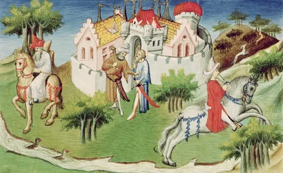 Ms 2810 f.38, O palácio do filho do Grande Khan em Pequim, do "Livre des Merveilles du Monde", c.1410-12 (tempera sobre velino) (ver também 1188423)